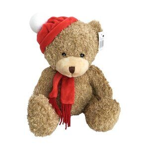 NEW Bammy Teddy Bear Christmas w/ Santa Hat & Scarf, Plush Stuffed Animal Toy